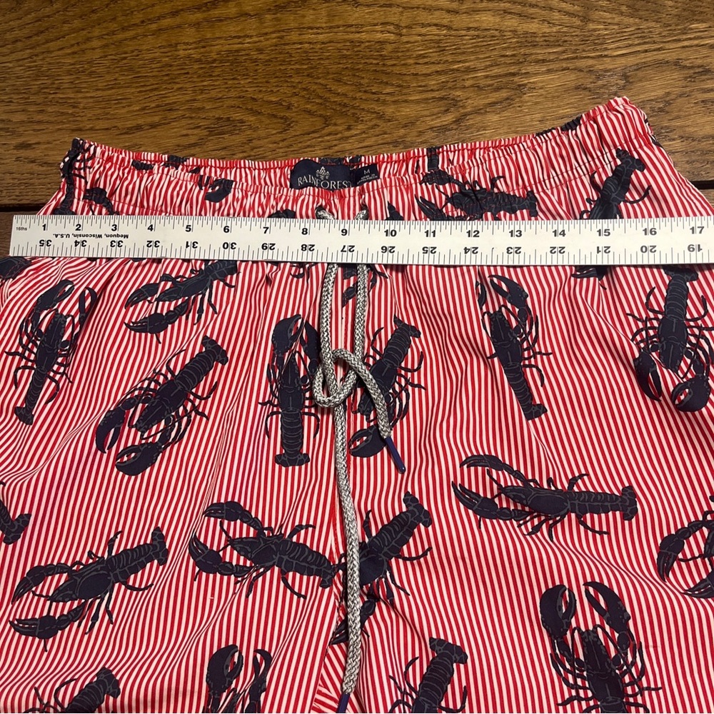 Rainforest Shorts Mens Medium M Blue Stripe AOP Lobster Print Lined Swim Trunks - Picture 4 of 8